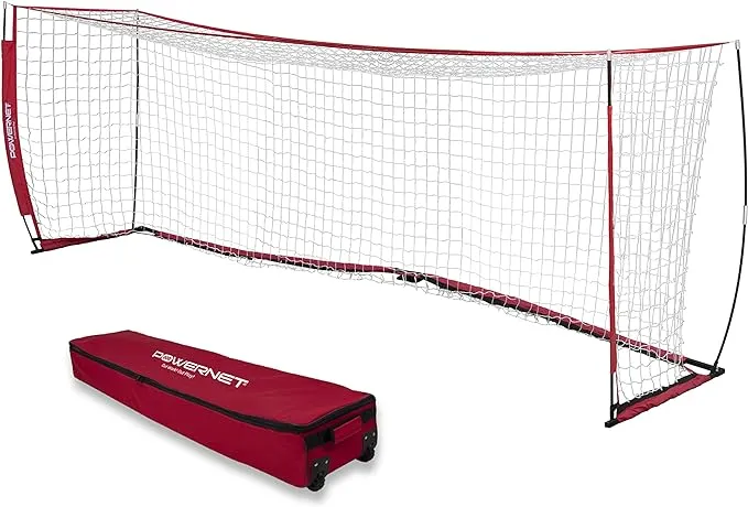 PowerNet Soccer Goal | Portable Net Collapsible Metal Base | Quick Setup Ultra Portable | Full Size Framed Soccer Goal | 1 Goal + 1 Carry Bag