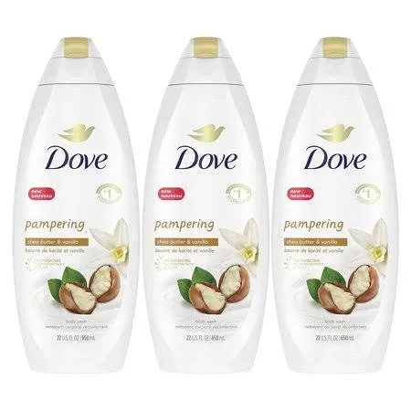 Dove Purely Pampering Body Wash for Dry Skin Shea Butter with Warm Vanilla Effectively Washes Away Bacteria While Nourishing Your Skin, 22 Fl Oz (Pack of 4)Dove Purely Pampering Body Wash for Dry Skin Shea Butt…