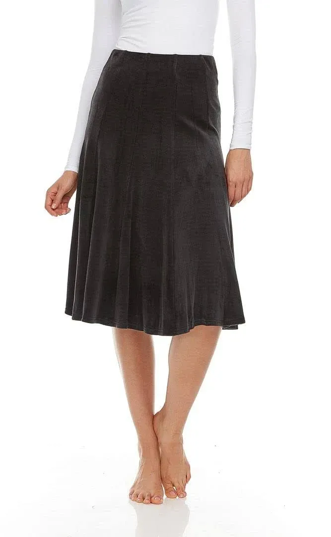 Bgdk Women’s Velour Midi 27 inch Length Panel Skirt- Elastic Waist Office Pleated ...