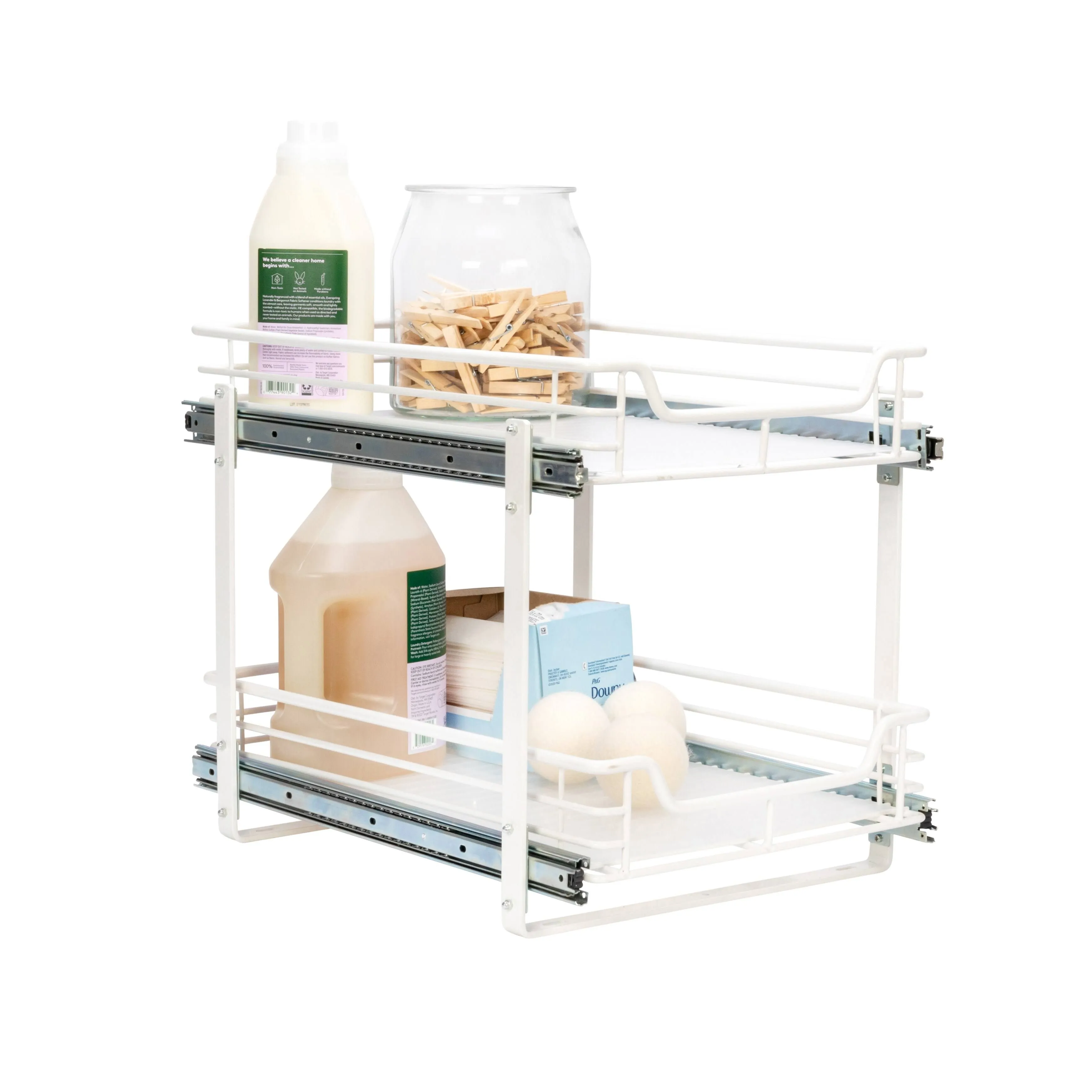 Household Essentials Glidez Multipurpose Paint-Finished Steel Pull-Out/Slide-Out Storage Organizer for Under Cabinet Use - 2-Tier Design - Fits Standard Size Cabinet or Shelf, White