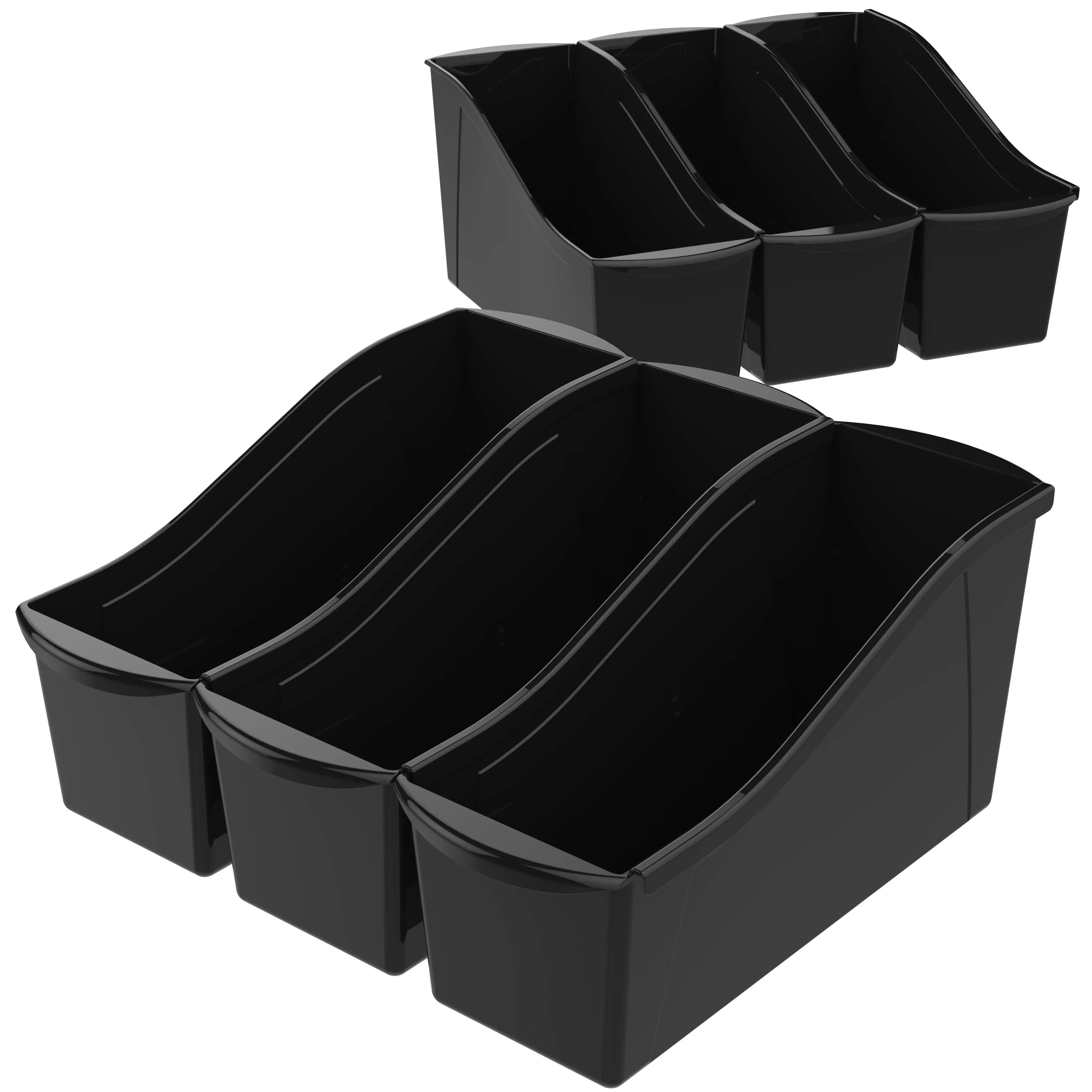 Storex Large Book Bin, Black, 6-Pack