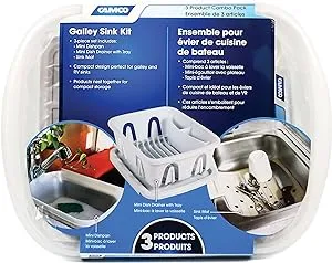 Camco 43517 White Sink Kit with Dish Drainer, Dish Pan and Sink Mat,Pack of 1