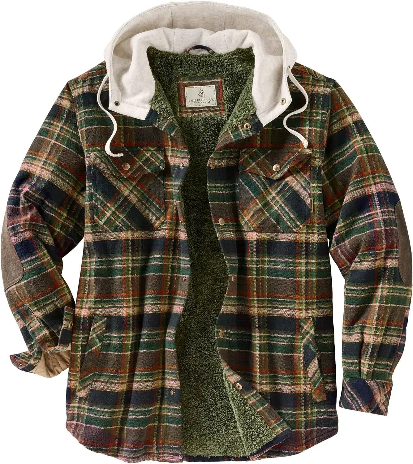 Legendary Whitetails Men's Camp Night Berber Lined Hooded Flannel Shirt Jacket