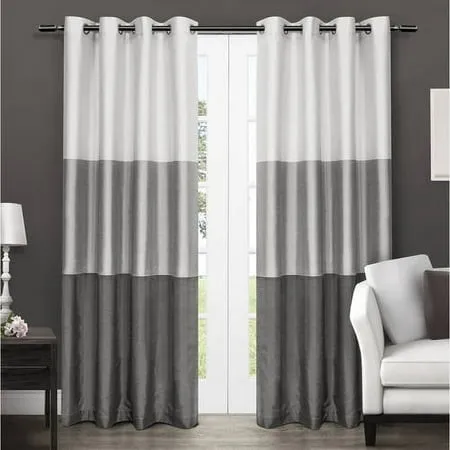 Set of 2 108"x54" Chateau Striped Faux Silk Grommet Top Curtain Panel Burgundy/Taupe - Exclusive Home