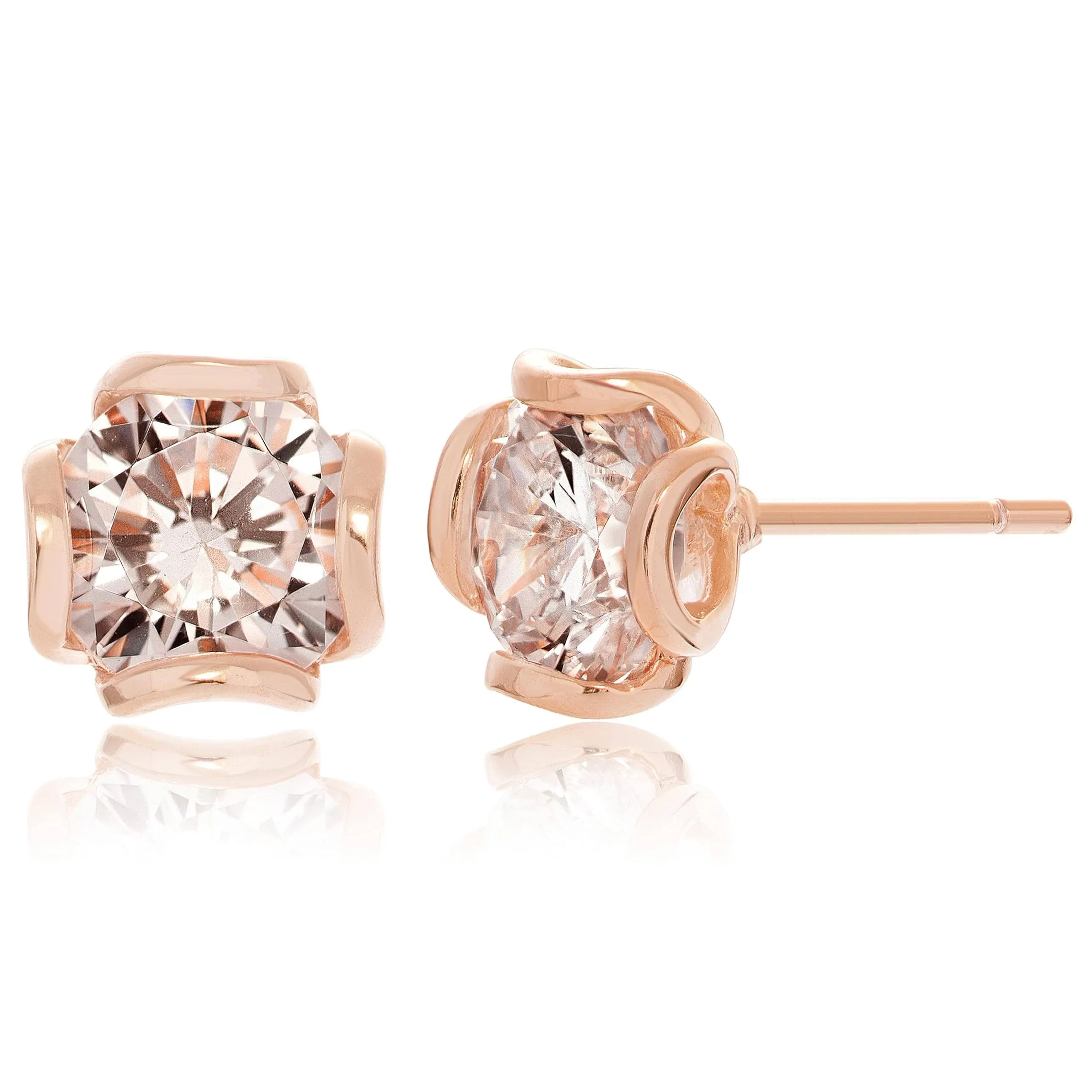 14K Rose Gold Plated Sterling Silver Champagne Cubic Zirconia Flower Basket Stud Earrings at Morgan & Paige