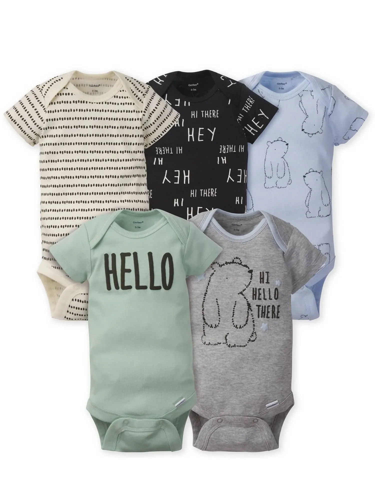 Gerber 5-Pack Baby Boys Bear Short Sleeve Onesies Bodysuits - Newborn