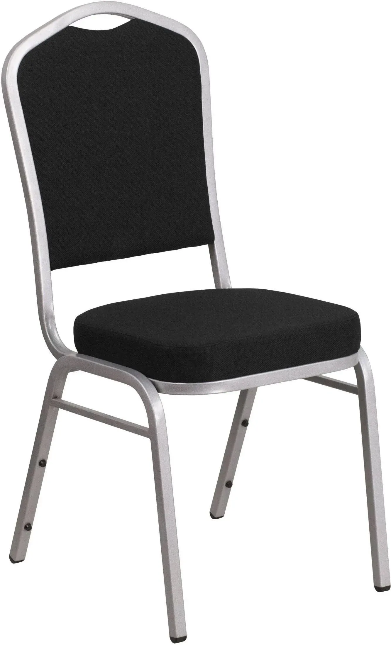 Flash Furniture HERCULES Series Crown Back Stacking Banquet Chair in Black Vinyl - Silver Vein Frame