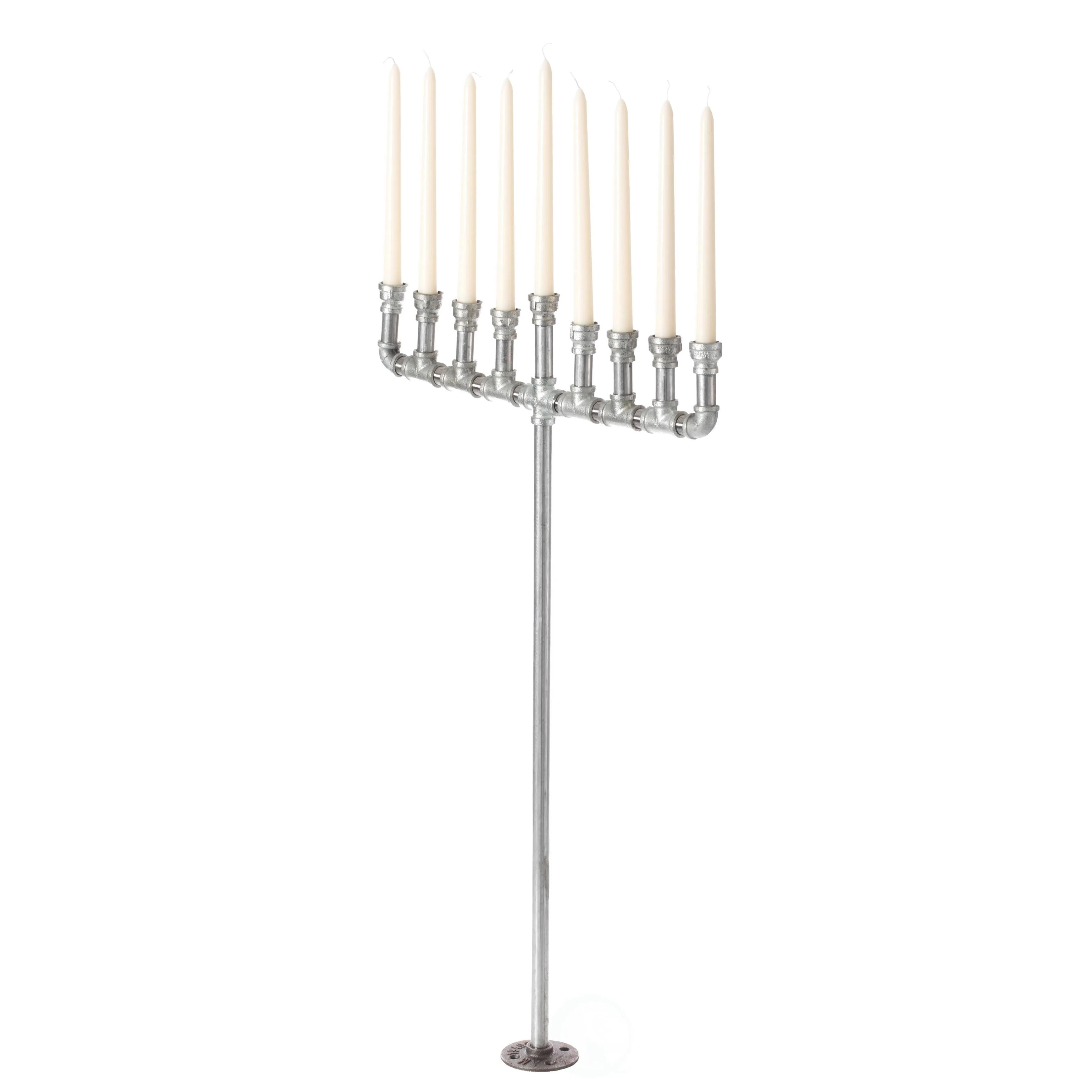 Vintiquewise Industrial Galvanized Antique Silver Metal Pipe Hanukkah Menorah