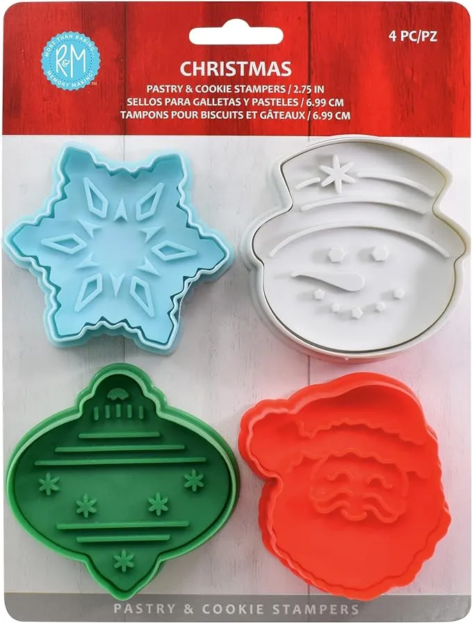 R&M International 4 Piece Christmas Cookie Stamper Set, 2.75-Inch