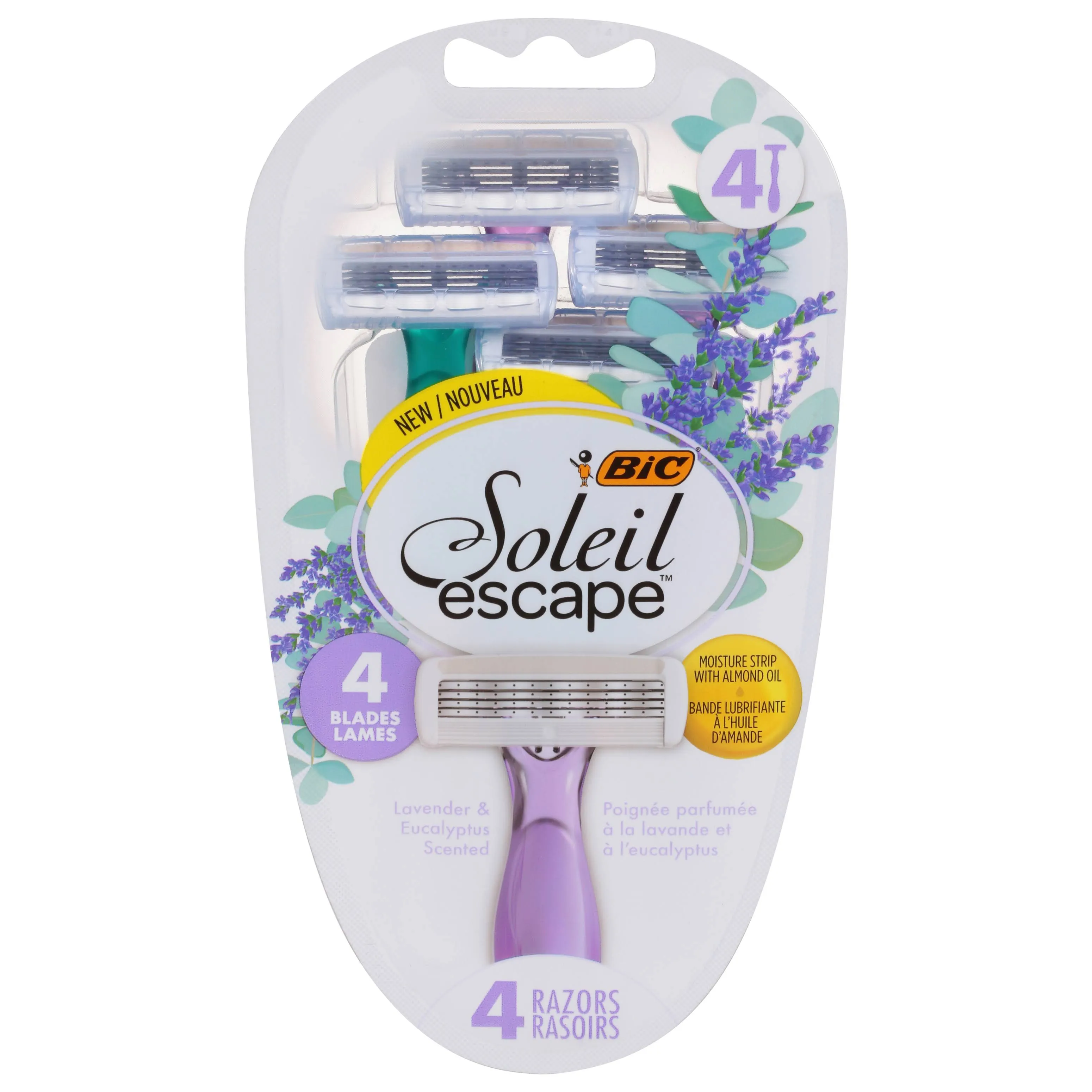 BIC Soleil Escape Razors, Lavender & Eucalyptus Scented, 4 Blades