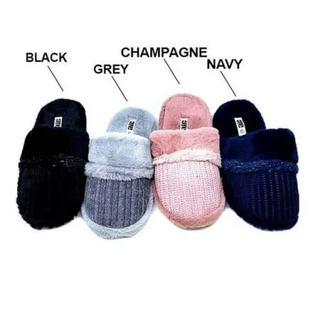 Women Slipper Faux Fur Knit Design Soft Plush Footbed Comfortable House Shoes Black M