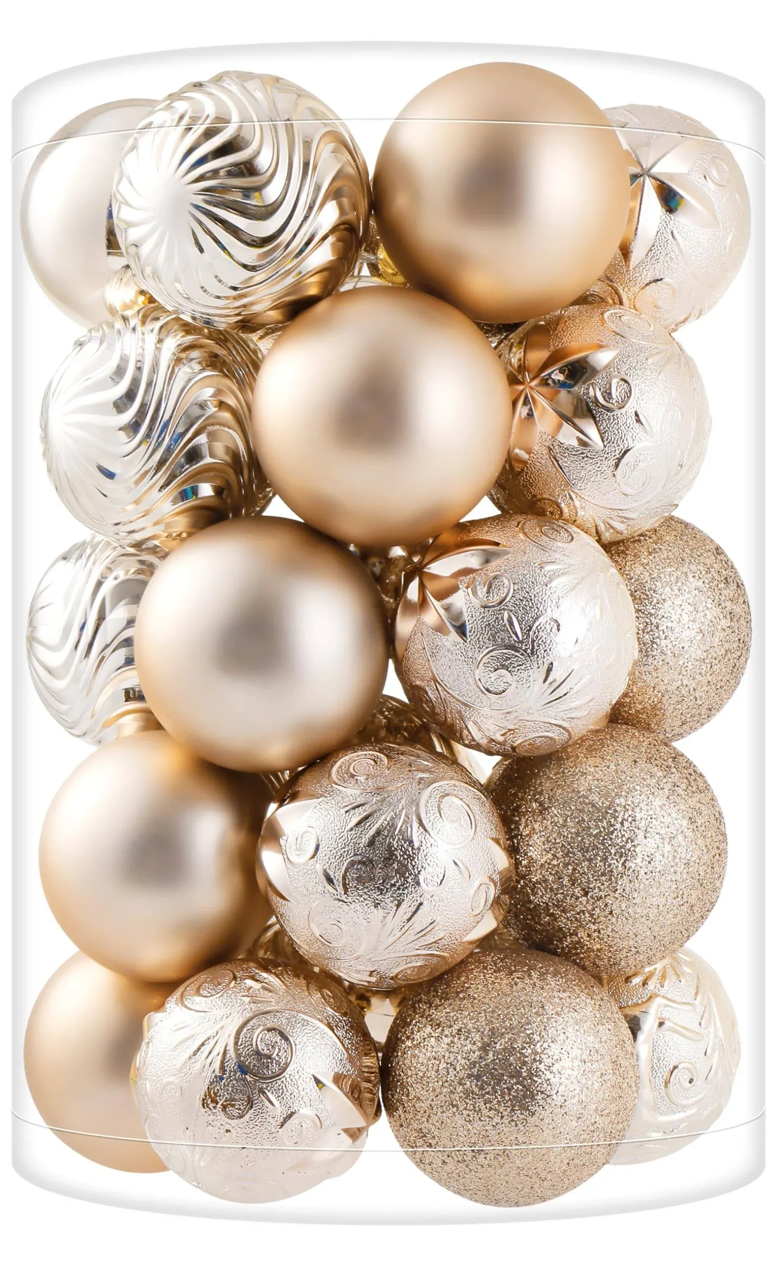 KAYH Decor 34ct Champagne Christmas Ball Ornaments Shatterproof Christmas Tree Decorations Decor