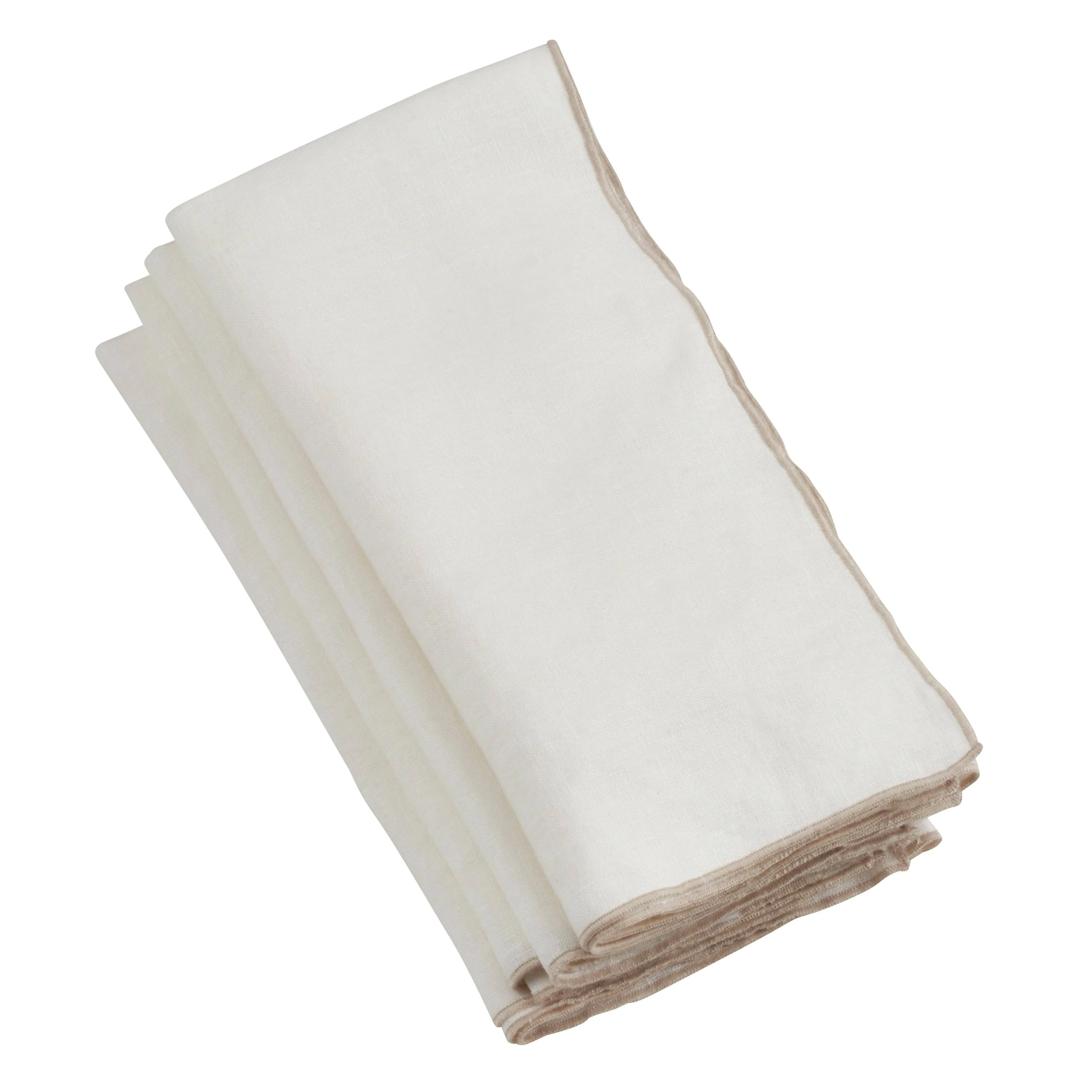 Saro Lifestyle Stonewashed Stitch Border Napkins (Set of 4), Ivory, 20"