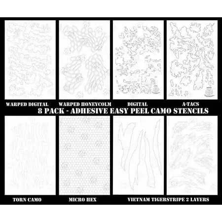 8PACK Camouflage Easy Peel Airbrush Camo Gun R C RC Body Mask Painting Stencils