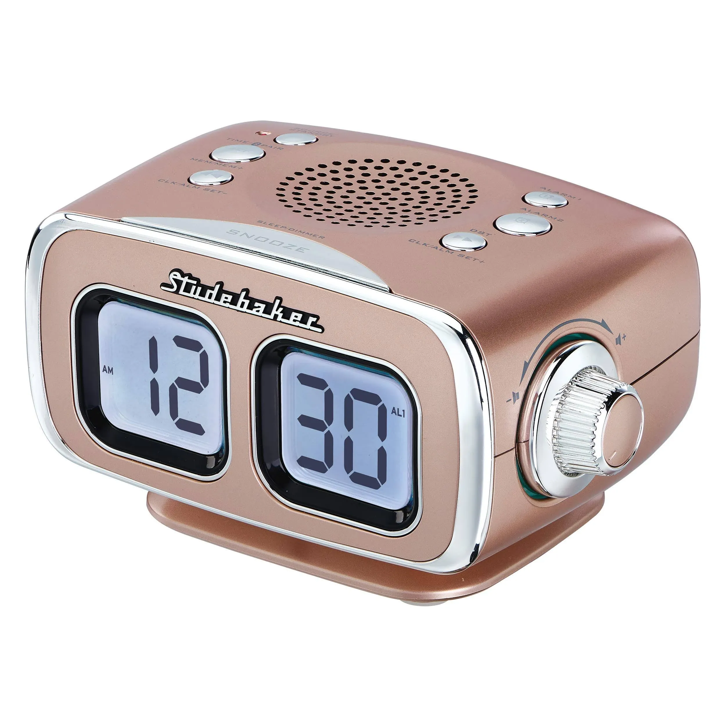 Studebaker Large Display LCD AM/FM Retro Clock Radio USB Bluetooth Aux-in Bedroom Kitchen Counter Small Footprint SB3500 (Rose Gold)