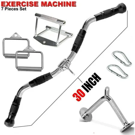 Fitness Maniac 7-Piece tricep pull down cable attachment machine attachments for gym exercise handle triceps tricept accessories home men bar pushdown workout