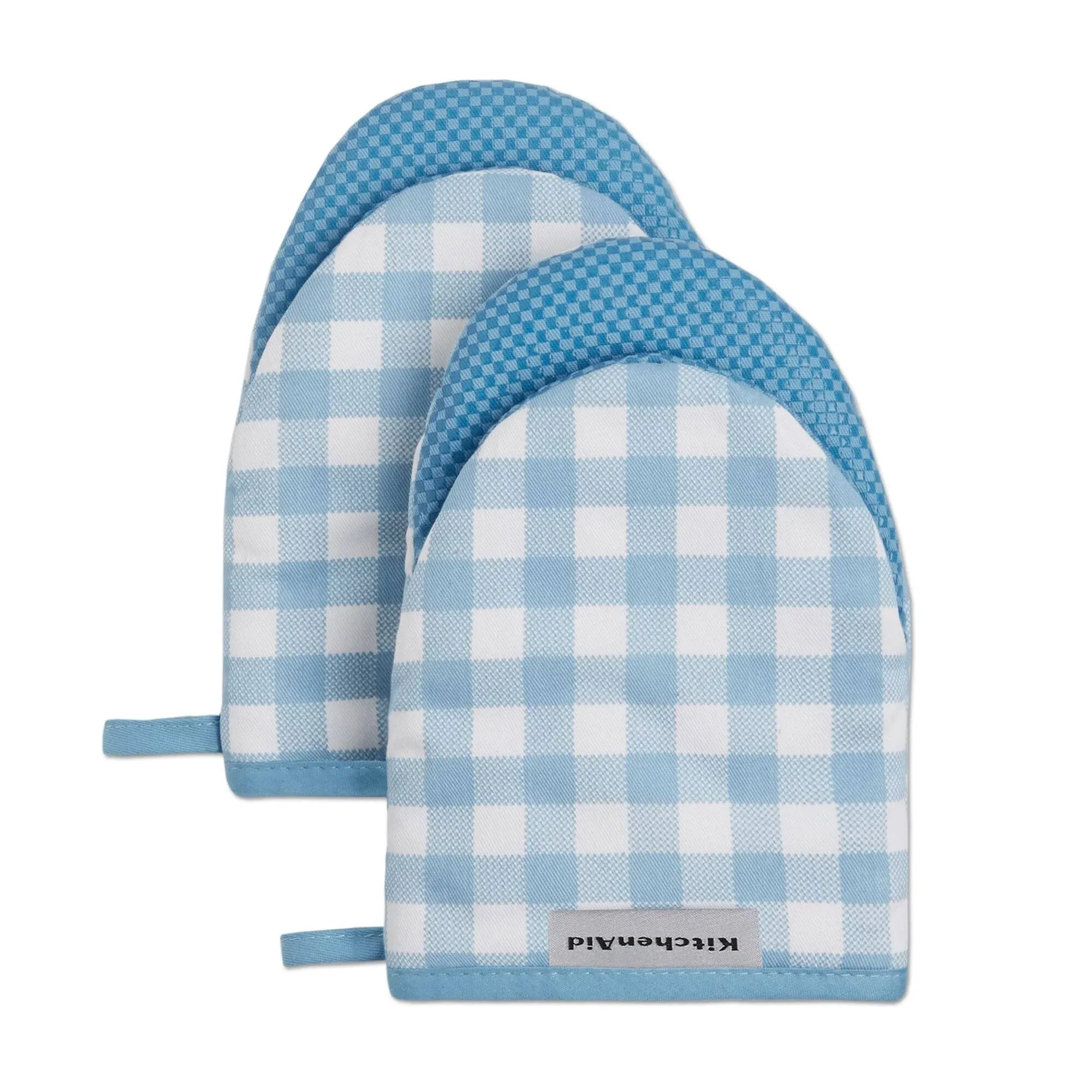 KitchenAid Gingham 2-Pack Mini Oven Mitt Set Blue Velvet