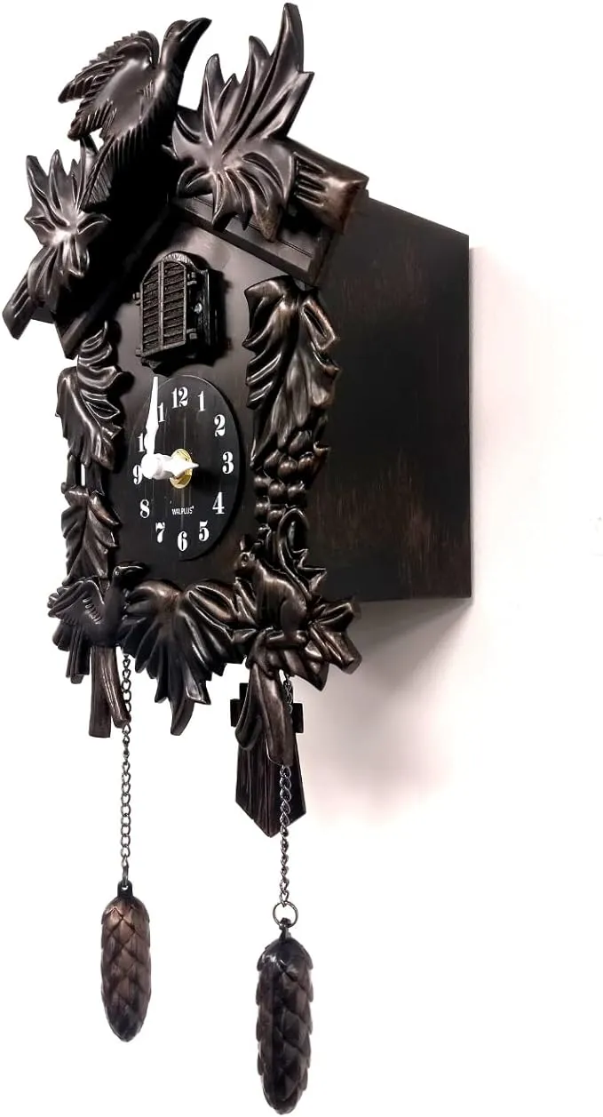 WALPLUS Chiming Classic Black Cuckoo Wall Clock Hanging Bird Clock Home Decor Christmas Clock Gifts