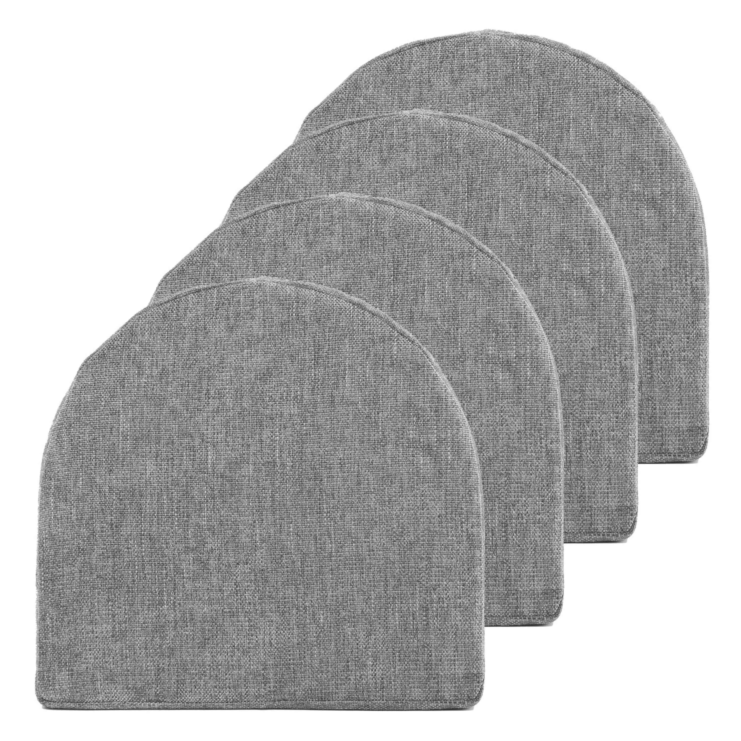 Sweet Home Collection Chair Cushions 100% High Density Memory Foam Pads U Shaped 17" x 16"Non-Slip Skid Rubber Back Seat Cover, 4 Count (Pack of 1), Gray