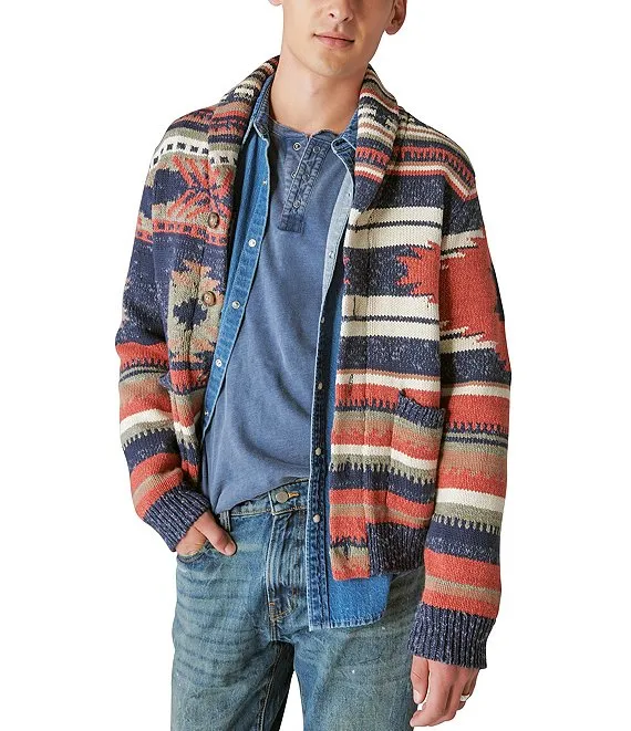 Lucky Brand Men's Southwestern Print Shawl Cardigan Sweater - Camo Multi - Size XL