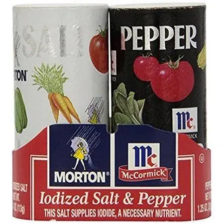 Morton&#039;S 4 Oz. Salt and Mccormick 1.25 Oz. Pepper Shakers 2 Bundles