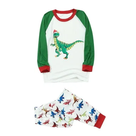 Fanvereka Christmas Family Matching Parent-Child Nightclothes Dinosaur Print Home Wear Parent-child Wear Round Collar Long Sleeve Suit Red and Black Plaid Trouser Family Pajamas Set