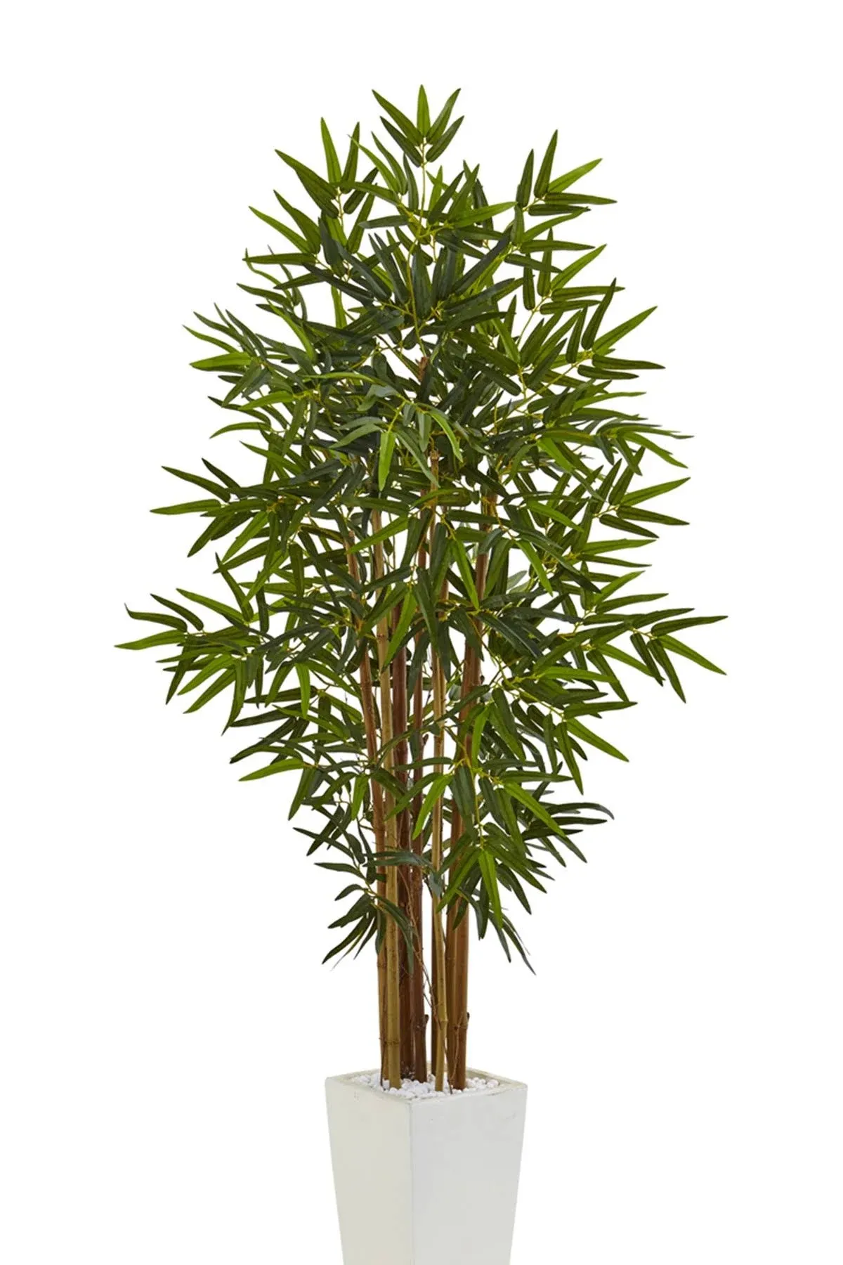 Nearly Natural 4ft. Bamboo Artificial Tree in White Tower Planter