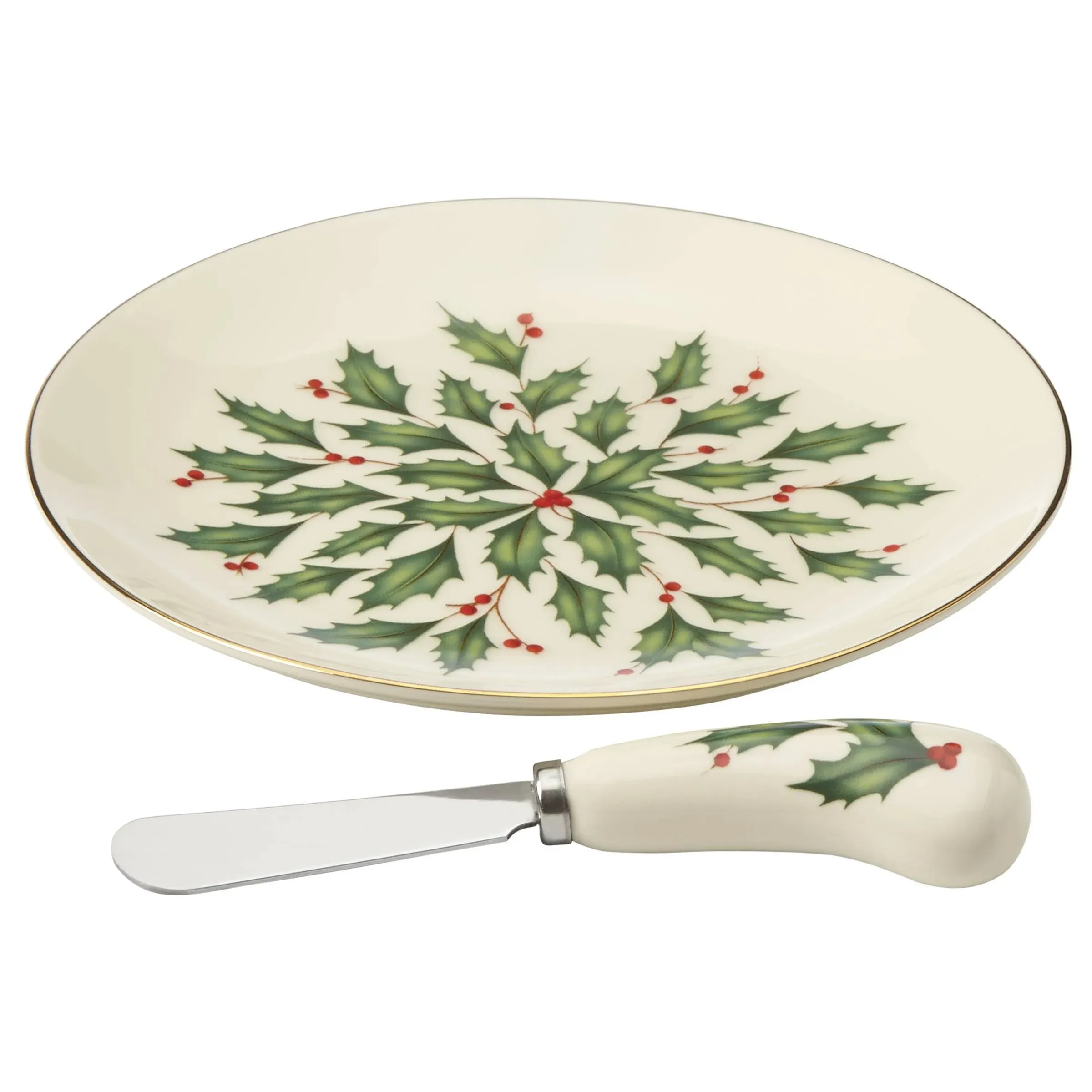 LENOX Holly Holiday Dimension 6.75 in Cheese Plate with Knife New /Box 863652