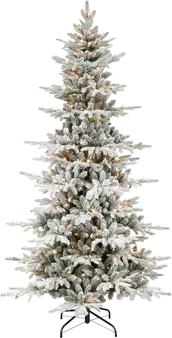 Puleo International 6.5 ft Pre-lit Slim Flocked Artificial Utah Fir Tree 1473 Tips 250 Clear Lights