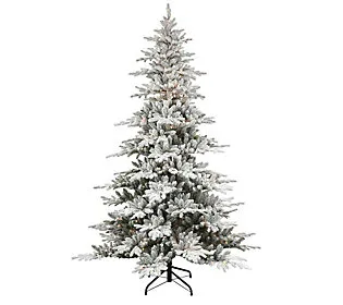 Puleo International 6.5 ft Pre-lit Slim Flocked Artificial Utah Fir Tree 1473 Tips 250 Clear Lights