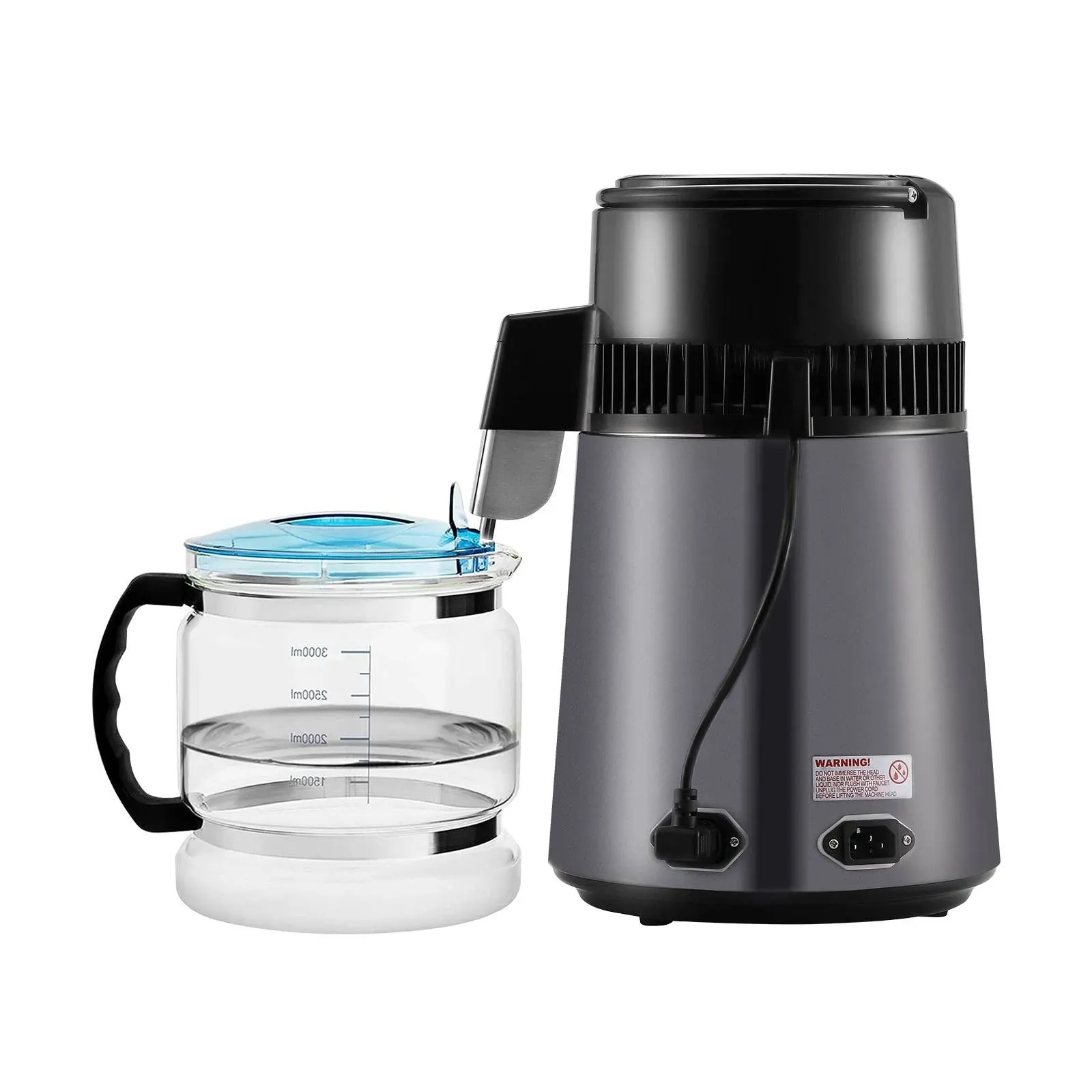 VEVOR 4 Liter 750W Water Distiller Water Purifier Filter Countertop Stainless Steel Interior Dark Gray