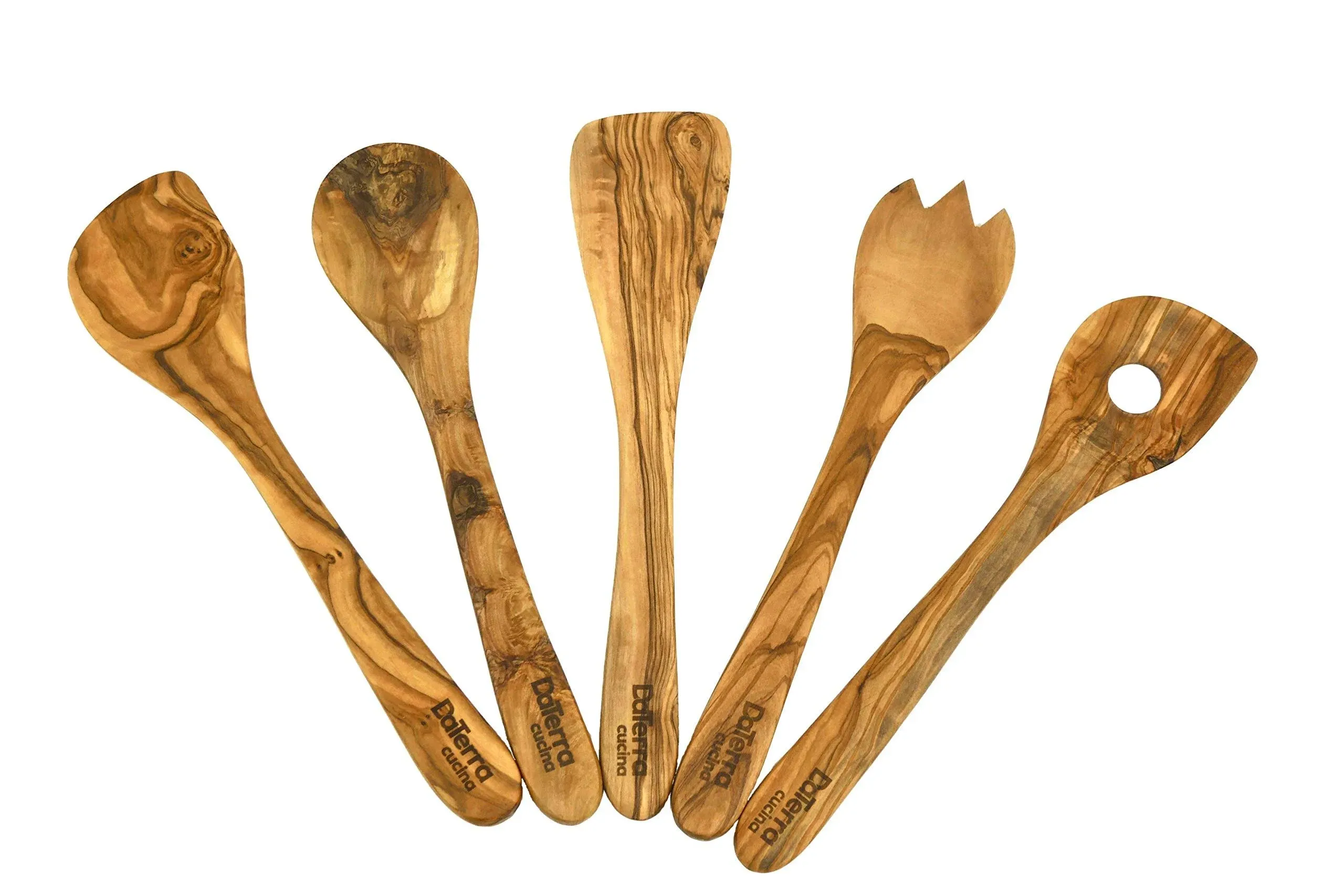 DaTerra Cucina Olive Wood Cooking and Serving Utensils Set of Five