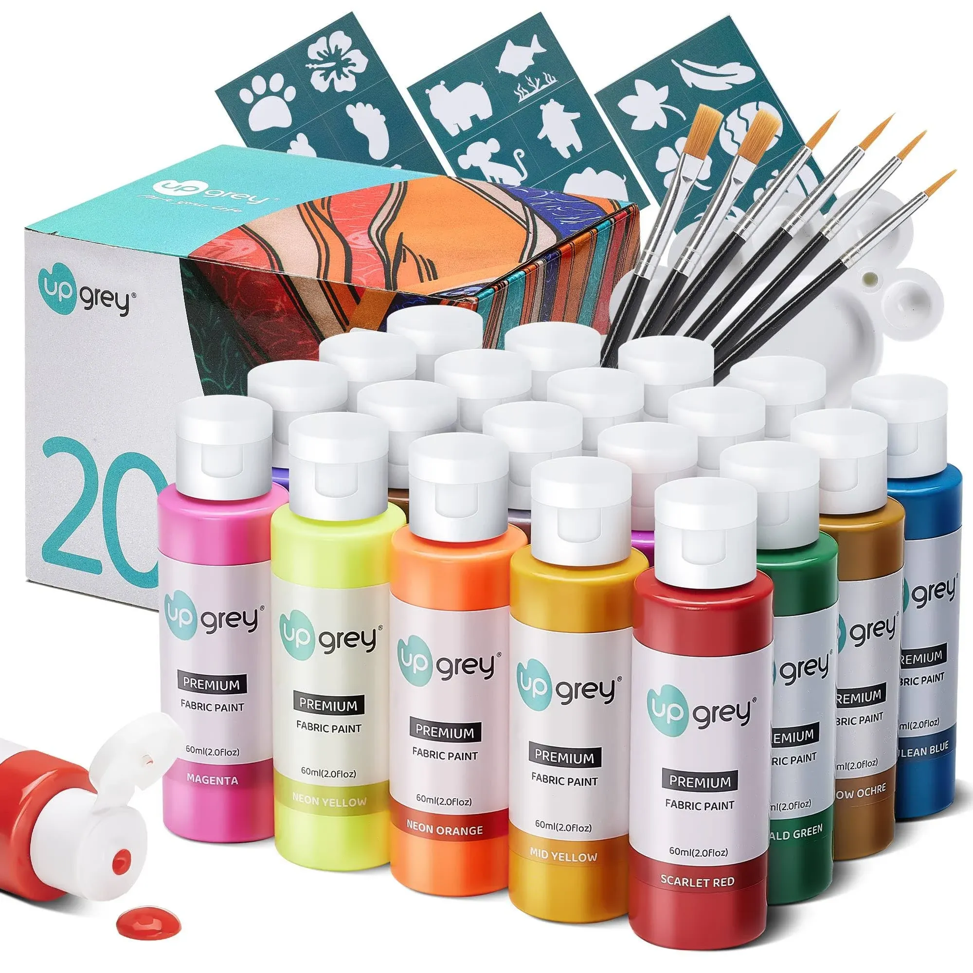 Fabric Paint For Clothes, 20 Colors 2oz Soft Permanent 20 Colors(60 ml/2fl oz)