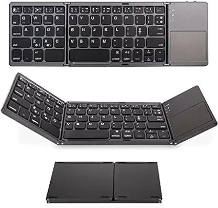 Ikos Foldable Bluetooth Wireless Portable Keyboard with Touchpad Rechargeable Full Size Ultra Slim Folding Mini Keyboard for iPhone iPad Mini/Pro