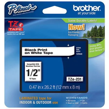 Brother P-Touch Brother P-Touch - TZe231 Label Tape, 1/2', Black On White