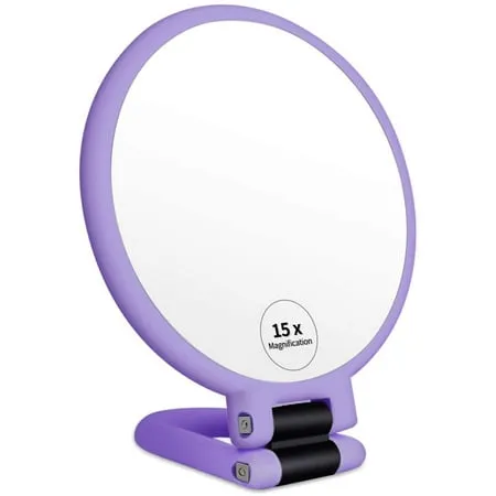 1x 15x Magnifying Handheld Mirror Double Sided Pedestal Magnification and True Image Makeup Mirror Compact Size and Portable Vanity Cosmetic Mirror for Girl 9.3 L x 1.9 W（Army Green）