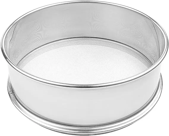 Vollum Stainless Steel Flour Sifter Fine Mesh Round Flour Sifter for Baking 9.5" Diameter x 2.5" High; Mesh-Hole Size 0.85mm