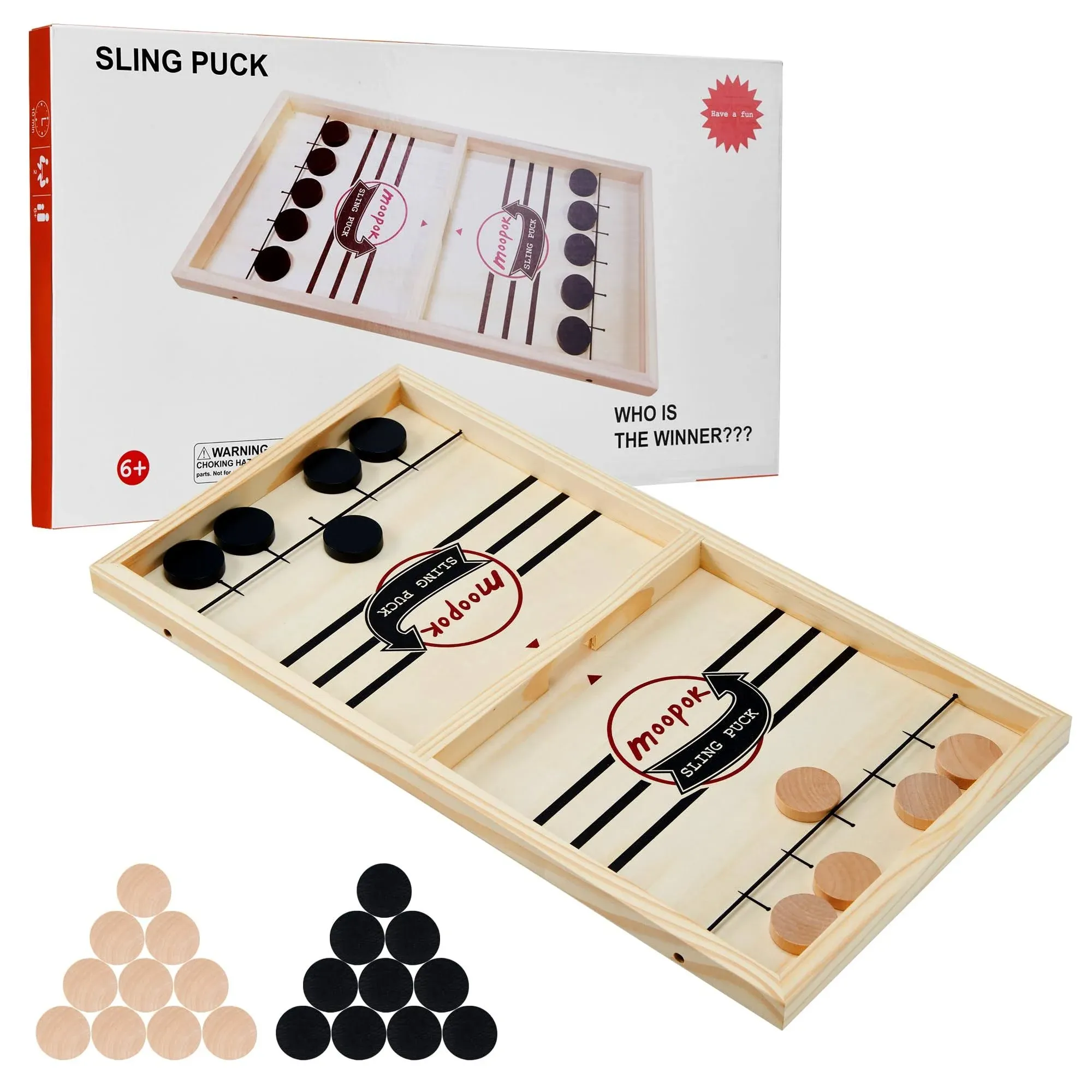 moopok Fast Sling Puck Game,Wooden Hockey Game.Desktop Battle 2in1 Super Table ...