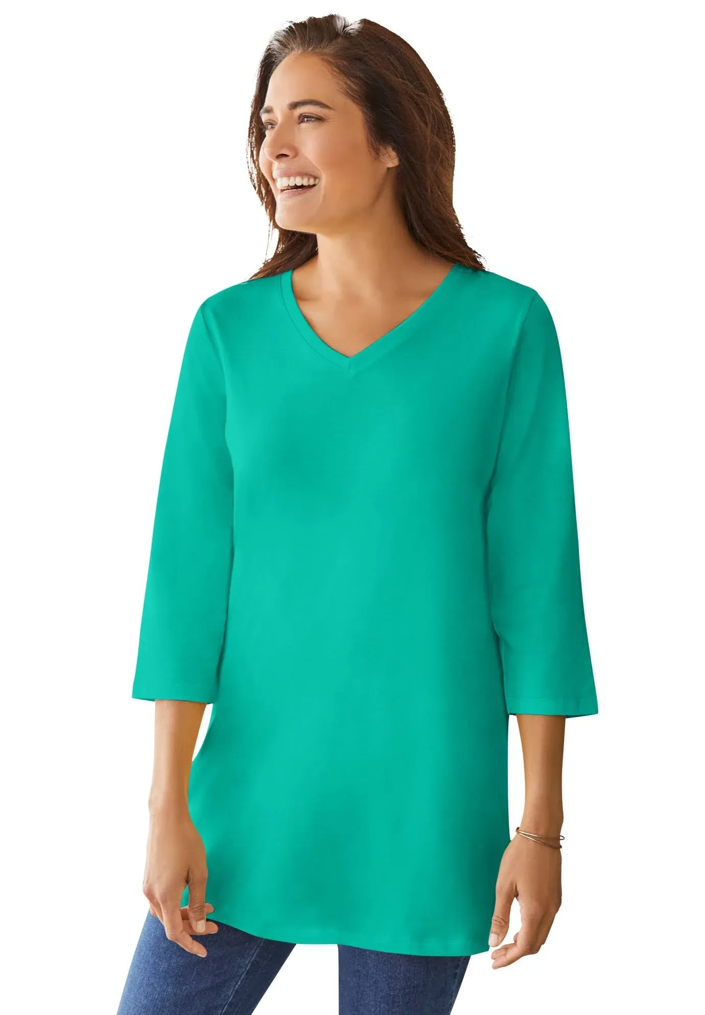 Woman Within Perfect Three-Quarter Sleeve V-Neck Tunic