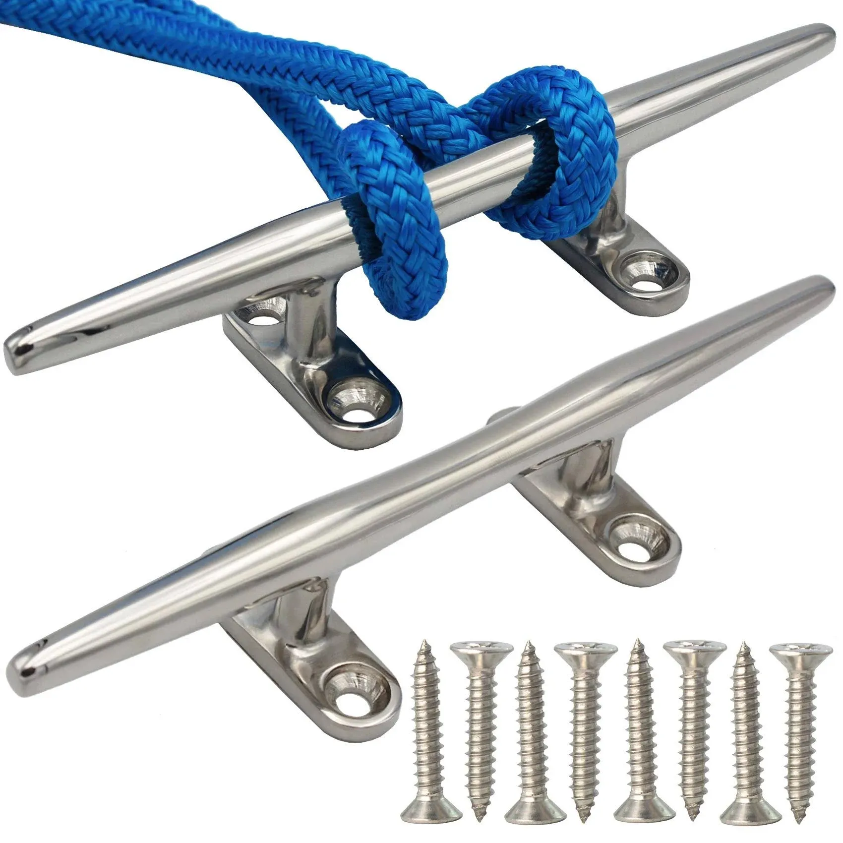 8/10/12/15 inch Dock Cleats - 316 Stainless Steel Boat Cleats Boat Dock Cleats,Open Base Dock Cleat with Fasteners,Marine Cleat Rope Cleat Boat Cleat for Boat/Deck/Nautical Decor(1,2,4,6 Pack)