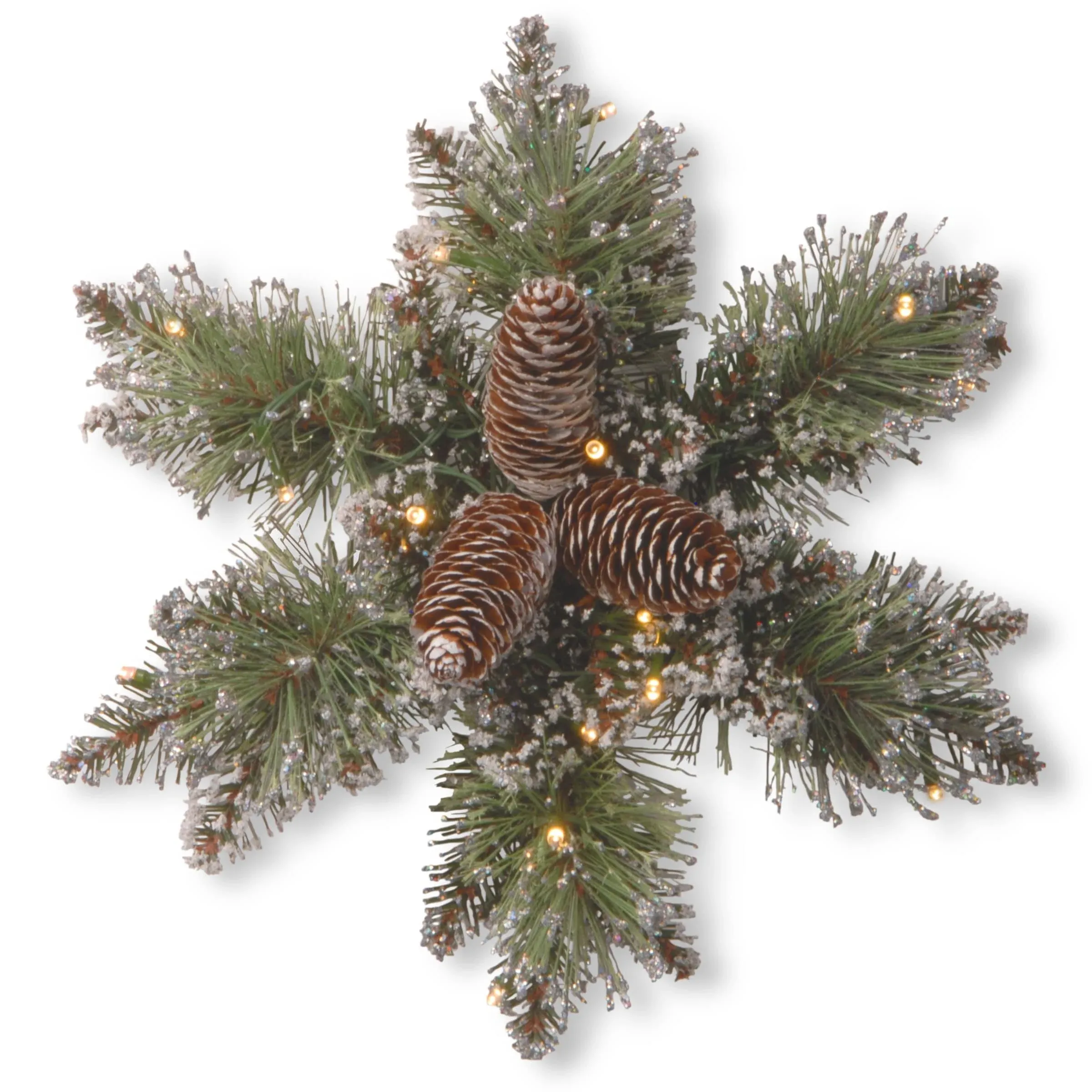 National Tree 32" Glittery Bristle Pine Snowflake with Battery Operated Warm ...