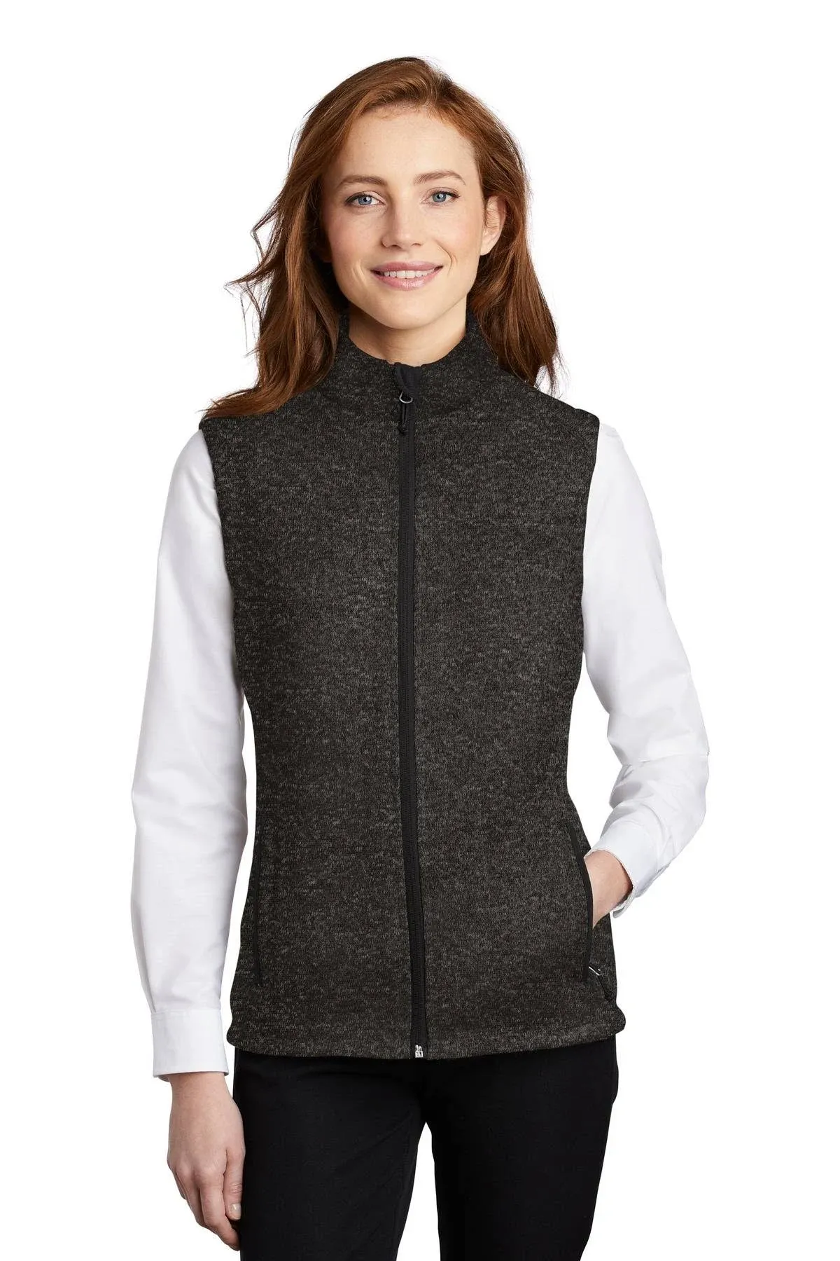 Port Authority L236 Ladies Sweater Fleece Vest - Black Heather - S