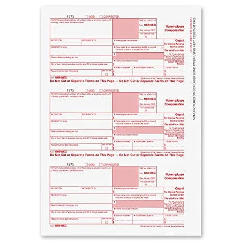 1099 NEC Forms 2024, 1099 NEC Laser Forms IRS Approved Designed for Quickbooks and Accounting Software 2024, 4 Part Tax Forms Kit, 25 Envelopes Self Seal, 25 Vendor Kit - Total 38 (108) Forms