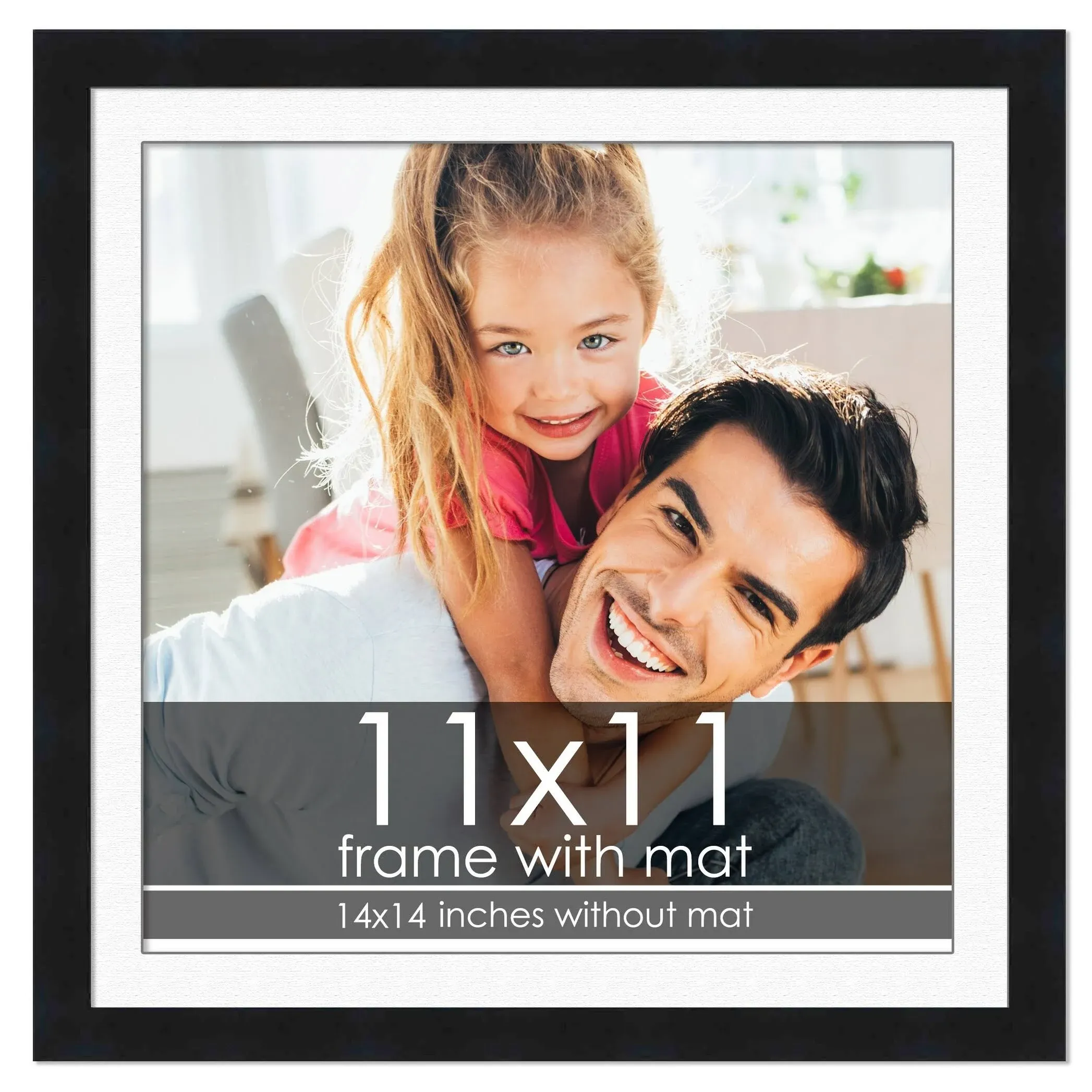 11x11 Frame with Mat - Black 14x14 Frame Wood Made to Display Print or Poster ...