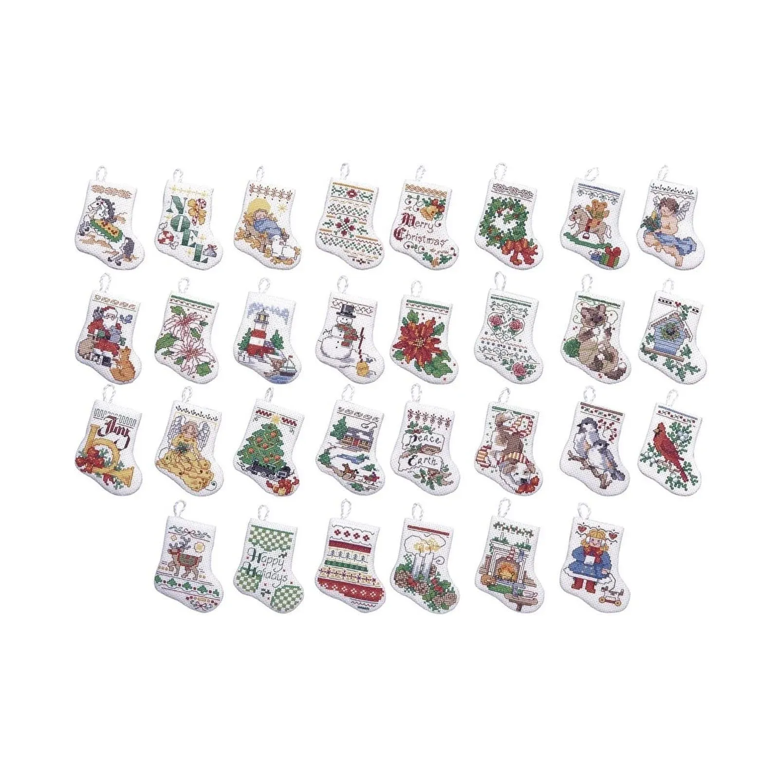 Bucilla Tiny Stocking Ornaments Counted Cross Stitch Kit-3.5&#034; 14 Count Set Of 30