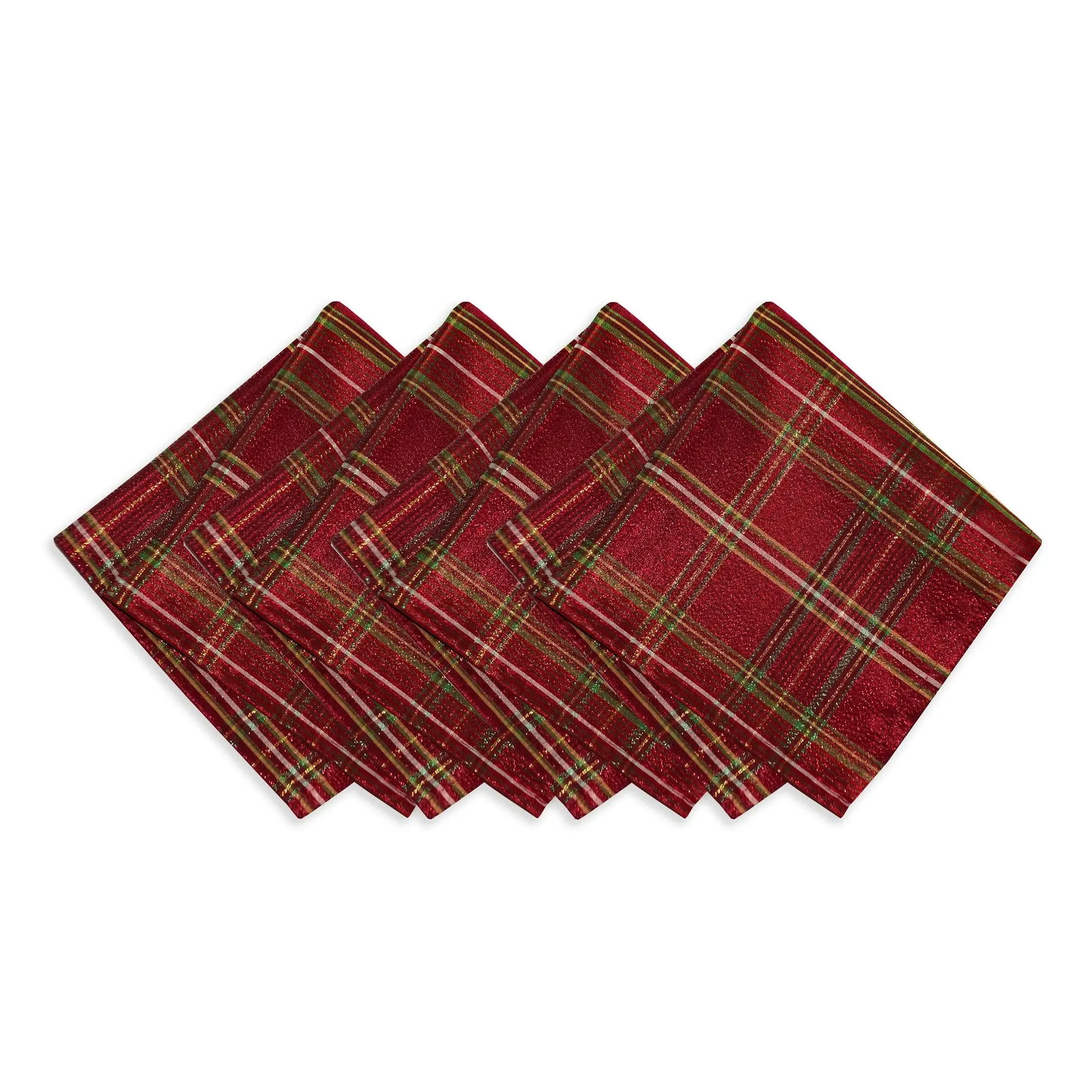 Elrene 17 in. W x 17 in. L Shimmering Plaid Holiday Christmas Red/Green Napkins (Set of 4) 23759RGR