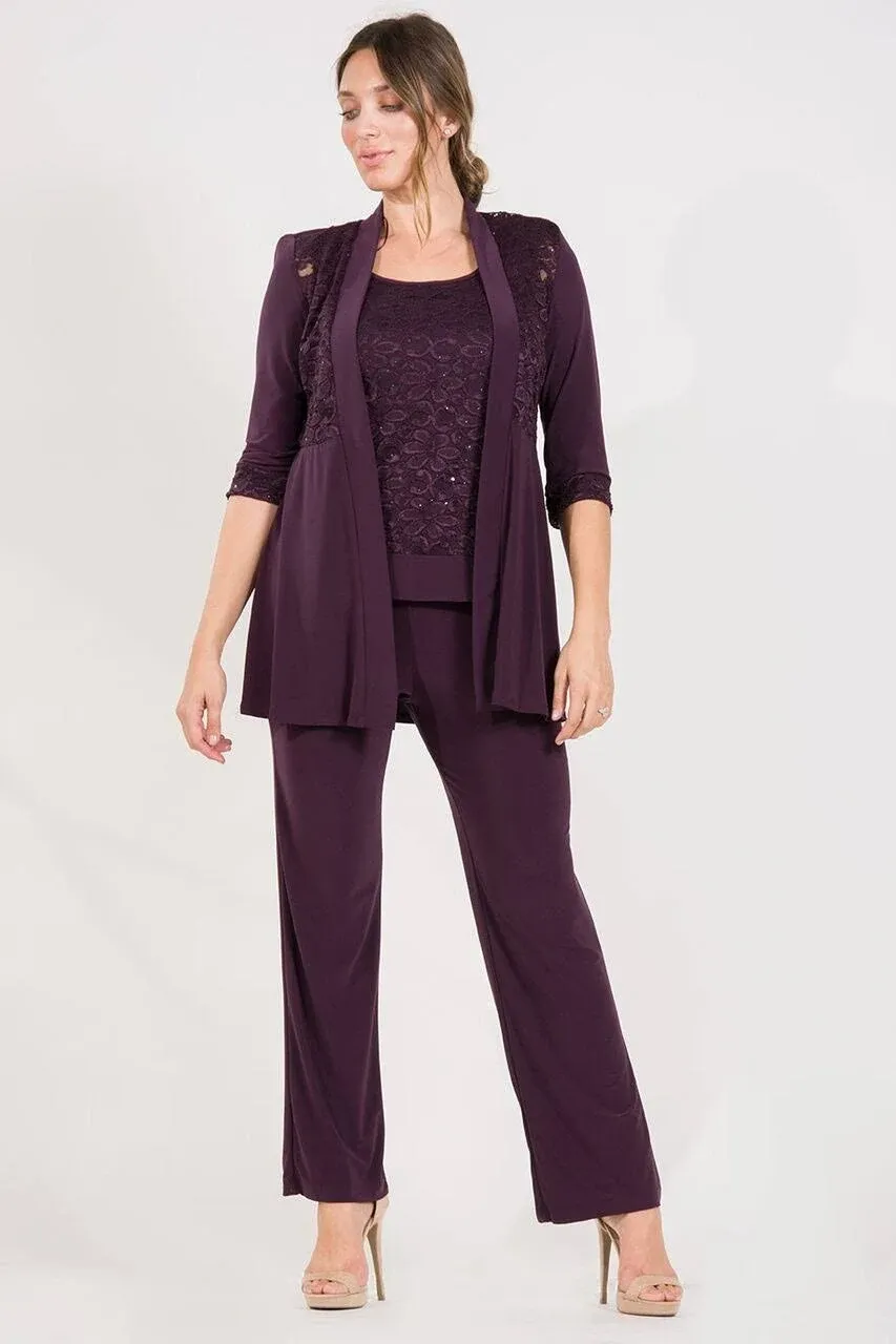 R & M Richards 2-Piece Lace Pant Set - Plum 6