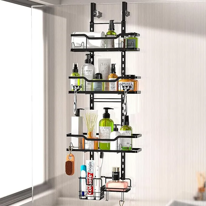  4 Tier Over The Door Wall Mount Shower Caddy for Bathroom, Hanging Black