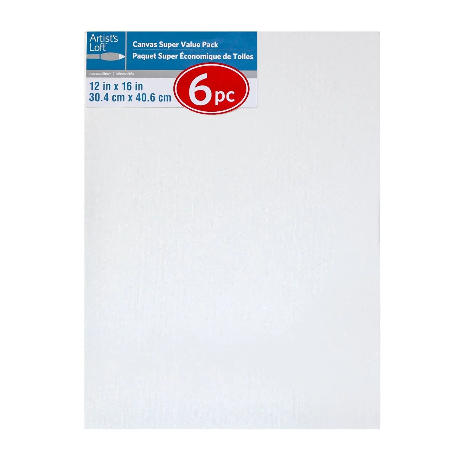 6 Count 12” x 16” Super Value Canvas by Artist's Loft Necessities - Acid Free Cotton Canvas for Paint, Acrylic, & Oils - 1 Pack