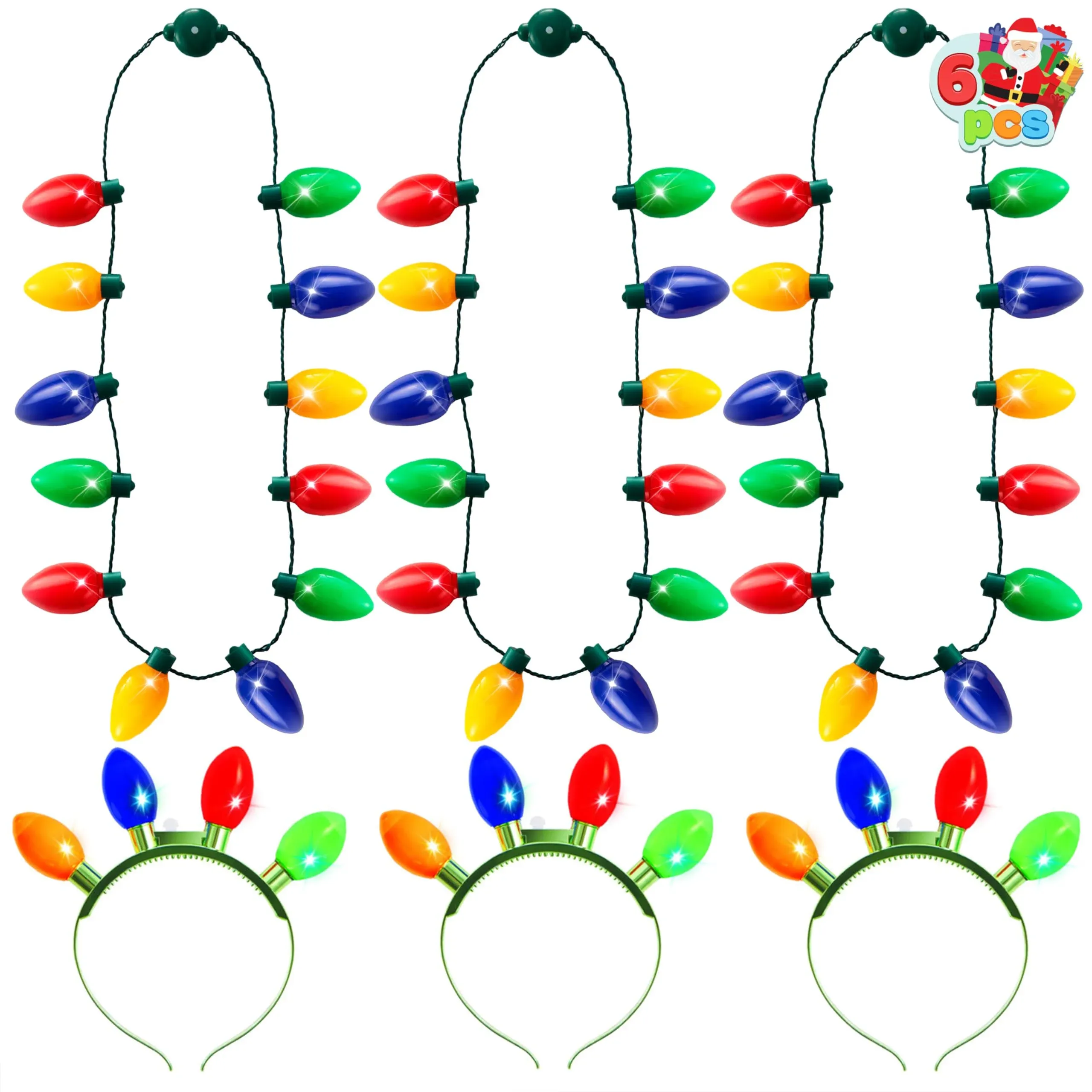 JOYIN Christmas Light Up Headband and Necklace with 6 Flashing Modes